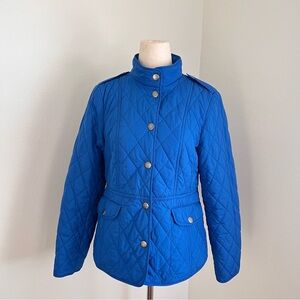 Talbots blue quilted barn jacket with snap button closure and pockets. Size: SP